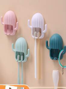1入組壁掛式牙刷架，仙人掌形狀，無需鑽孔，北歐風格電動牙刷浴室收納盒