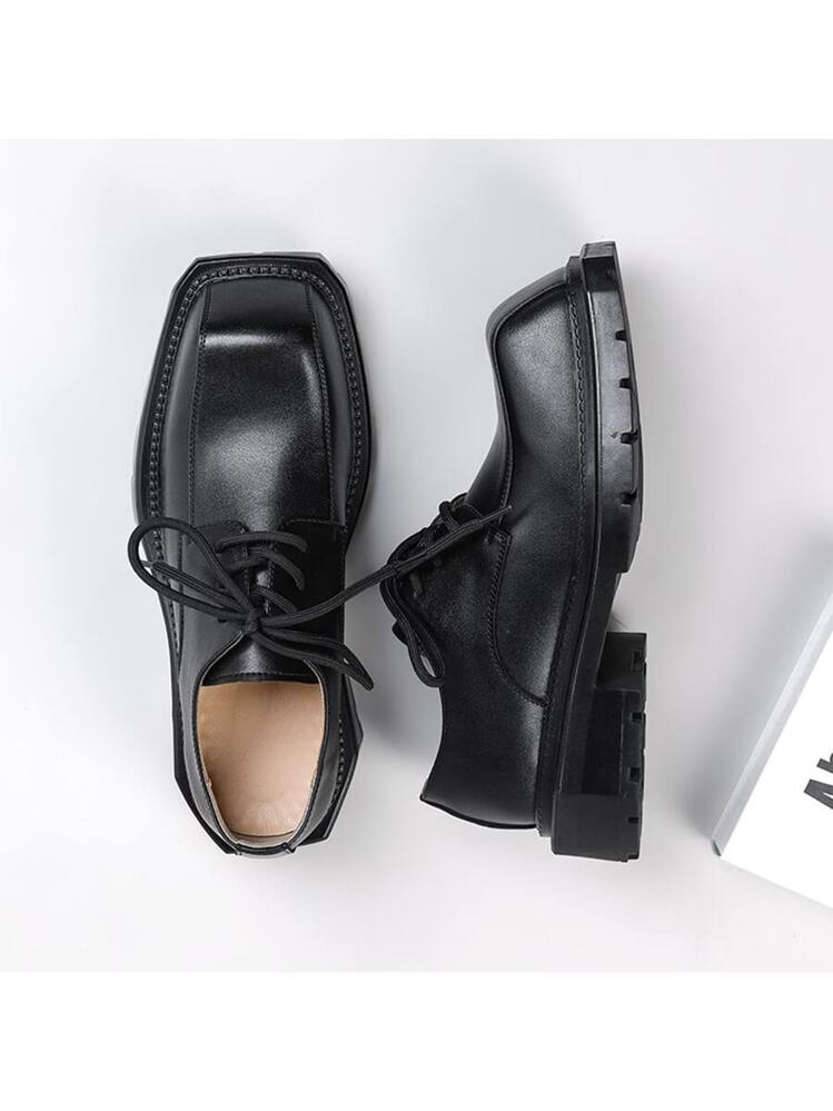Men Lace Up Square Toe Derby Shoes, Work Office Black Dress Shoes