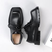 男士繫帶方頭工作辦公室黑色男士正裝鞋 - 黑色 - 查看 5