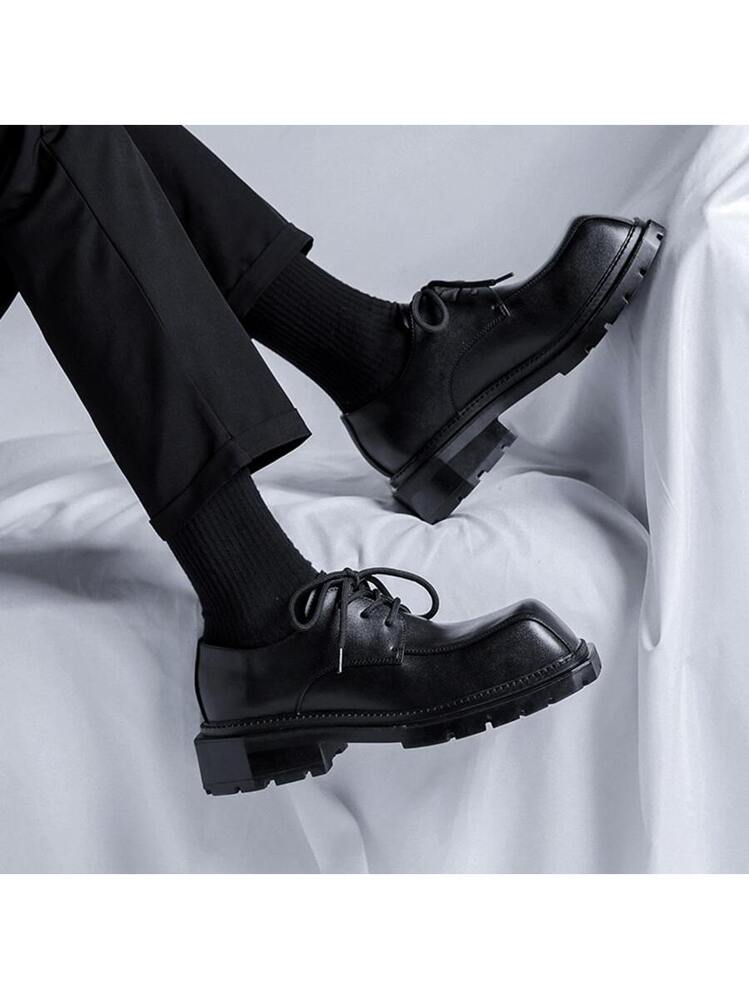 Men Lace Up Square Toe Derby Shoes, Work Office Black Dress Shoes