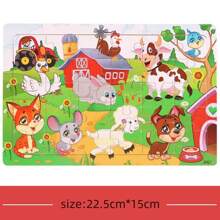30入組農場動物圖案七巧板拼圖玩具木,孩子們卡通木頭飛機拼圖早期教育智力玩具適用於嬰兒 - 彩色 - 查看 1