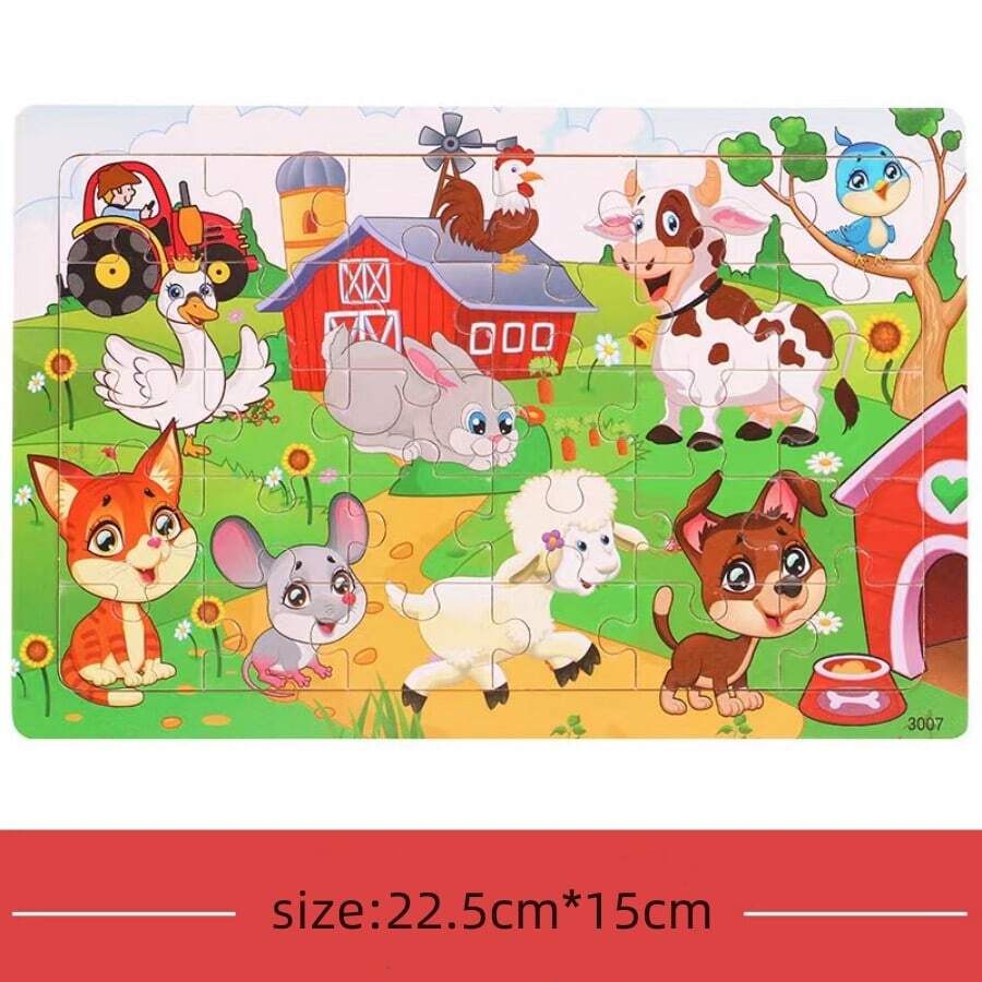 30入組農場動物圖案七巧板拼圖玩具木,孩子們卡通木頭飛機拼圖早期教育智力玩具適用於嬰兒 - 彩色 - 查看 1