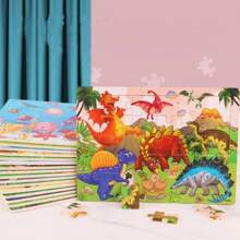 30入組農場動物圖案七巧板拼圖玩具木,孩子們卡通木頭飛機拼圖早期教育智力玩具適用於嬰兒 - 彩色 - 查看 2