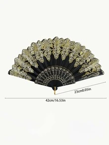 1入組金色花卉圖案折扇適用於跳舞 - 粉色 - 查看 4