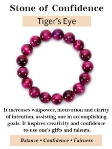 1入組粉色虎眼串珠手鏈天然石頭圓珠瑜伽活力手環時尚和休閒配件禮品 - 玫紅色 - 查看 2