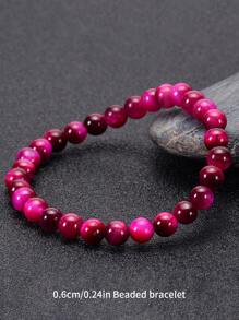 1入組粉色虎眼串珠手鏈天然石頭圓珠瑜伽活力手環時尚和休閒配件禮品 - 玫紅色 - 查看 5