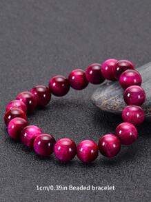 1入組粉色虎眼串珠手鏈天然石頭圓珠瑜伽活力手環時尚和休閒配件禮品 - 玫紅色 - 查看 7