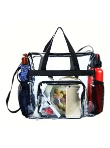 便携式透明 PVC 洗漱包，休闲大容量旅行收纳包，运动防水手提包斜挎包，防水、防沙透明包，沙滩运动野餐零食透明钱包，适合女士书包，学校背包，大容量，行李带设计，便携，适合大学生，非常适合返校、大学、小学、初中、高中、工作、商务、通勤、购物、度假、街头和日式风格女包 - 無色 - 查看 2