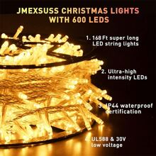 KBO JMEXSUSS 168FT 600 LED String Lights Outdoor Indoor Christmas String Lights Plug In Warm White Tree Lights For Outside Bedroom Wedding Party Holiday Classroom Decorations - Yellow - View 8