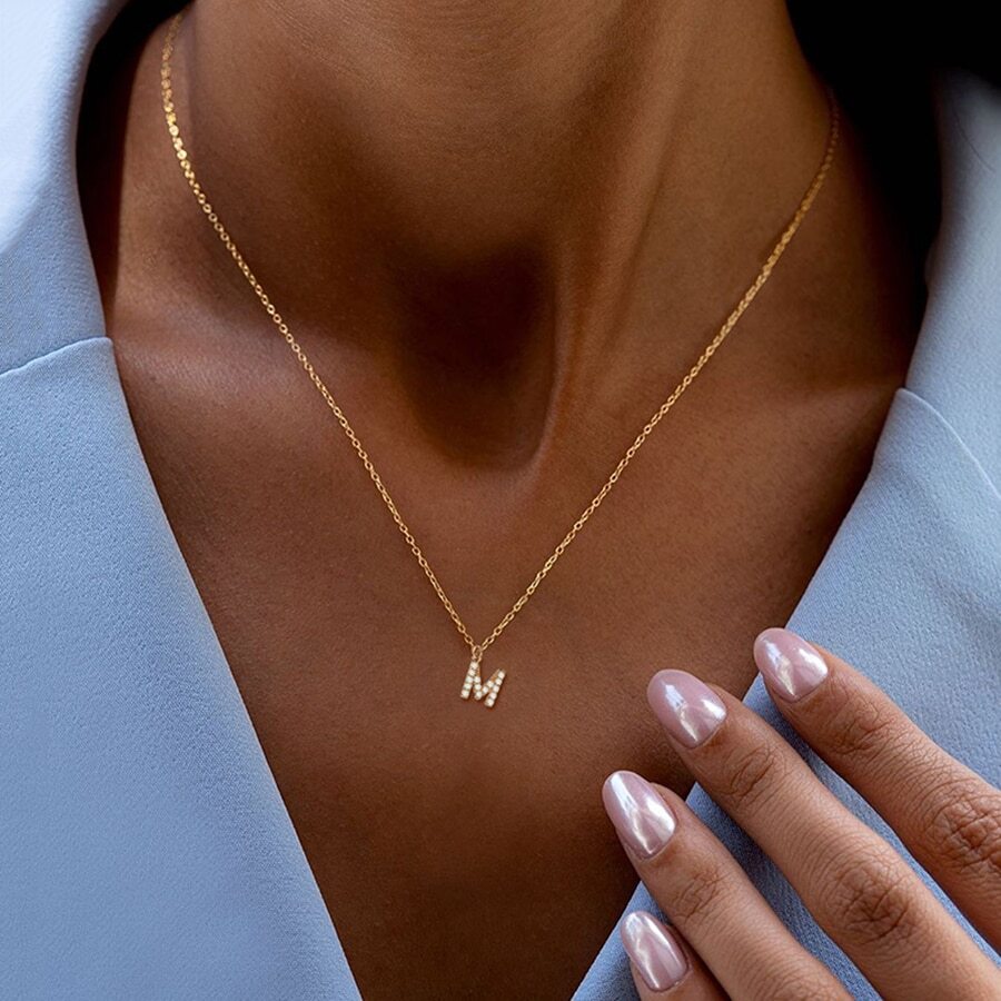 經典首字母項鍊女性流行不銹鋼項鍊適合女士首飾類禮品 - 金色 - 查看 1