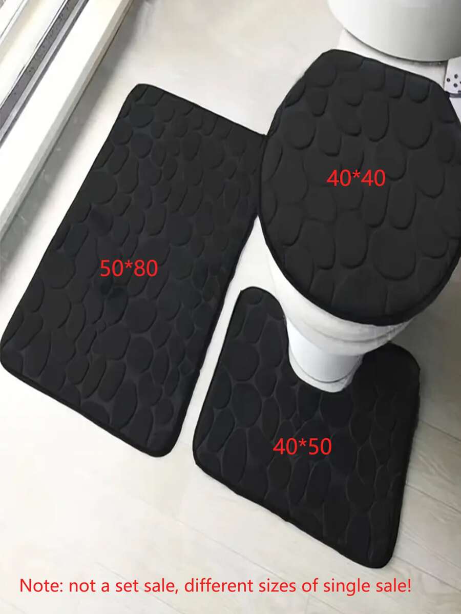 Black Bath Rug Or Modern Polyester Anti-slip Toilet Mat For Bathroom - Black - View 1
