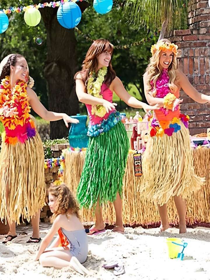 1 pieza Falda de hierba de 40cm 60cm para mujer adulta con guirnalda disfraz de danza para mujeres en fiesta Hawaiana Luau decoracion de fiesta en playa tropical Moda de Mujer