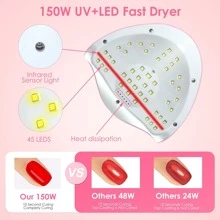 UV Gel Nail Lamp,150W UV Nail Dryer LED Light for Gel Polish-4 Timers Professional Nail Art Accessories,Curing Gel Toe Nails (Pink) - 粉色 - 查看 2