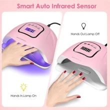 UV Gel Nail Lamp,150W UV Nail Dryer LED Light for Gel Polish-4 Timers Professional Nail Art Accessories,Curing Gel Toe Nails (Pink) - 粉色 - 查看 4