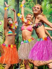 1入組40cm/60cm成人女性夏威夷草裙配花圈，熱帶海灘派對女性跳舞服裝和裝飾 - 黃色 - 查看 3