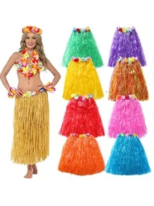 1入組40cm/60cm成人女士夏威夷草裙花環，盧奧舞會舞蹈服裝，熱帶沙灘派對裝飾 - 粉色 - 查看 1