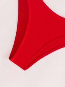 Women's 2pcs/Set Solid Color Halter Ruffle Sexy Bikini Swimwear, For Summer Beach Vacation - Red - View 6
