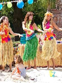 1入組成人女士40cm/60cm夏威夷草裙、蕩婦舞派對服裝，適用於熱帶沙灘派對裝飾 - 藍色 - 查看 2