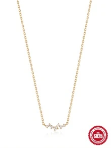 1 件装宝石锆石 S925 纯银项链 女士订婚礼物 精美项链 - 金黃色 - 查看 2