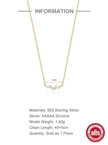 1 件装宝石锆石 S925 纯银项链 女士订婚礼物 精美项链 - 金黃色 - 查看 3