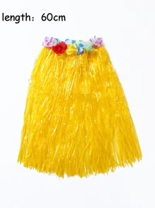 1入組40cm/60cm成人女性夏威夷草裙配花圈，熱帶海灘派對女性跳舞服裝和裝飾 - 黃色 - 查看 5