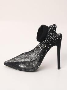 Pointed Toe High Heel Rhinestone Mesh Women's Sandals For Party