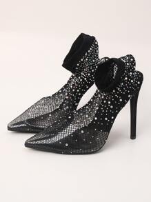 Pointed Toe High Heel Rhinestone Mesh Women's Sandals For Party