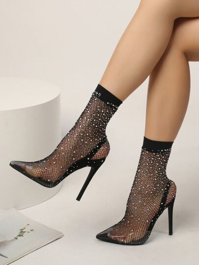 Sandali a punta Tacco con strass mesh da donna per festa