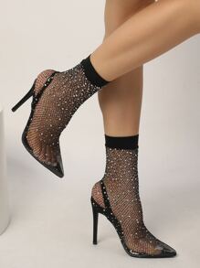 Pointed Toe High Heel Rhinestone Mesh Women's Sandals For Party