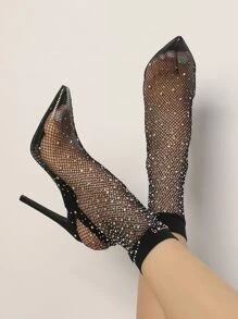 Pointed Toe High Heel Rhinestone Mesh Women's Sandals For Party
