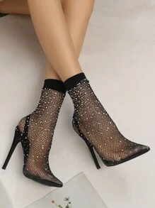 Pointed Toe High Heel Rhinestone Mesh Women's Sandals For Party