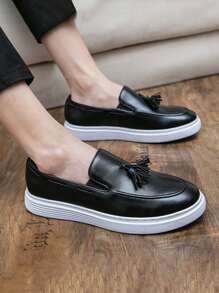 2023新品到貨流蘇棋盤格男士PU皮革樂福鞋,時尚和休閒 - 黑色 - 查看 2