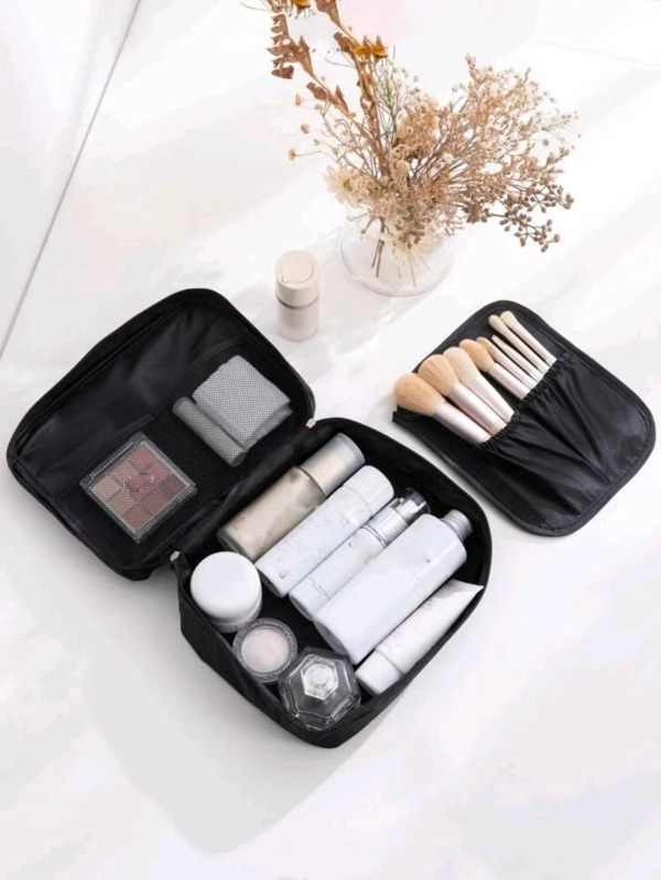 1 pezzo Borsa cosmetica, borsa da viaggio, borsa per l'aereo, borsa per lo stoccaggio, borsa da viaggio, borsa per il trucco, borsa per cosmetici, organizer per vacanze, organizer per il trucco di grande capacità, custodia per trucco, per rossetti, pennelli, cura della pelle, cellulare, monete, piccoli articoli, per uso domestico, regali, vacanze e festival di Ognissanti, Natale, uso multifunzionale, vibrazioni boho, per vacanze al mare, bagno, camera da letto, grande capacità