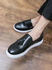 2023新品到貨流蘇棋盤格男士PU皮革樂福鞋,時尚和休閒 - 黑色 - 查看 5