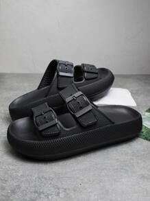 2023 年新款夏季黄色百搭户外防滑耐用减震女士凉鞋，时尚搭扣设计，轻便舒适家居拖鞋，尺码 36-41 - 黑色 - 查看 1