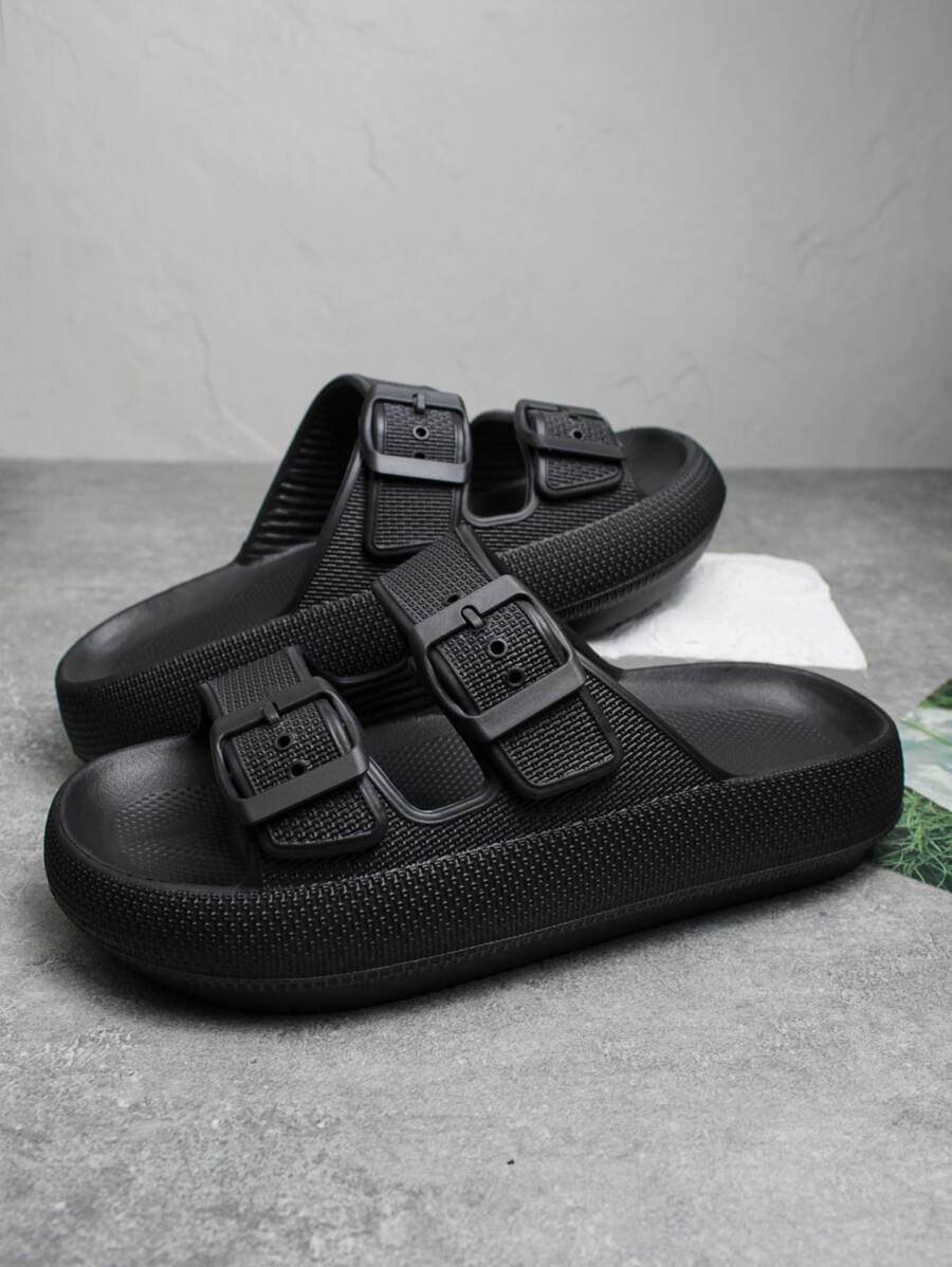 2023 年新款夏季黄色百搭户外防滑耐用减震女士凉鞋，时尚搭扣设计，轻便舒适家居拖鞋，尺码 36-41 - 黑色 - 查看 1