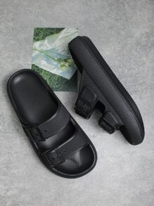 2023 年新款夏季黄色百搭户外防滑耐用减震女士凉鞋，时尚搭扣设计，轻便舒适家居拖鞋，尺码 36-41 - 黑色 - 查看 4