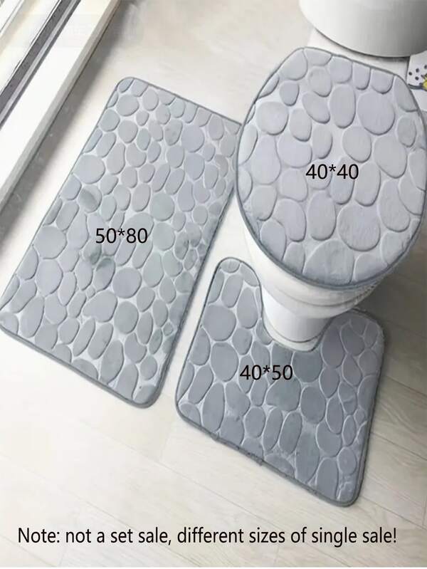 1pc Grey Bath Rug, Modern Polyester Antislip Toilet Mat For Bathroom