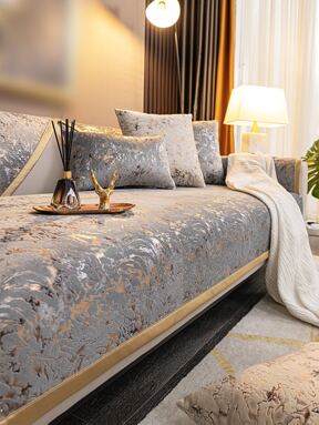 1 Peça Alto Grau Chenille Capa De Sofa Com Padrão Jacquard E Ouro , Adequado Para 1/2/3/4 Assento Almofada De Sofá , Voltar Almofada E Braço Almofada , Universal Para Todas As Estações