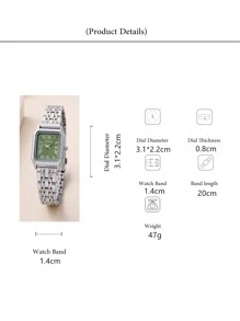2pcs/set Fashionable Rectangle Roman Numeral Quartz Wristwatch With Stainless Steel Band For Women