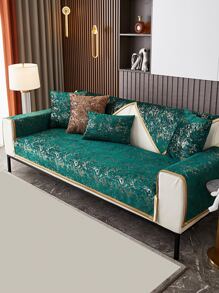 1入組豪華提花雪尼爾沙發套帶金色邊框，沙發座椅/靠背/扶手墊套，四季通用 - 綠色 - 查看 6