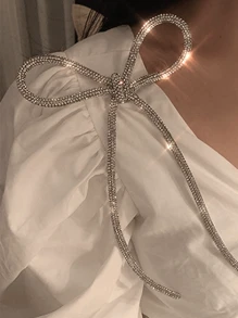 1入組水鑽和玻璃蝴蝶形狀胸針,時尚女士配件 - 白色 - 查看 1