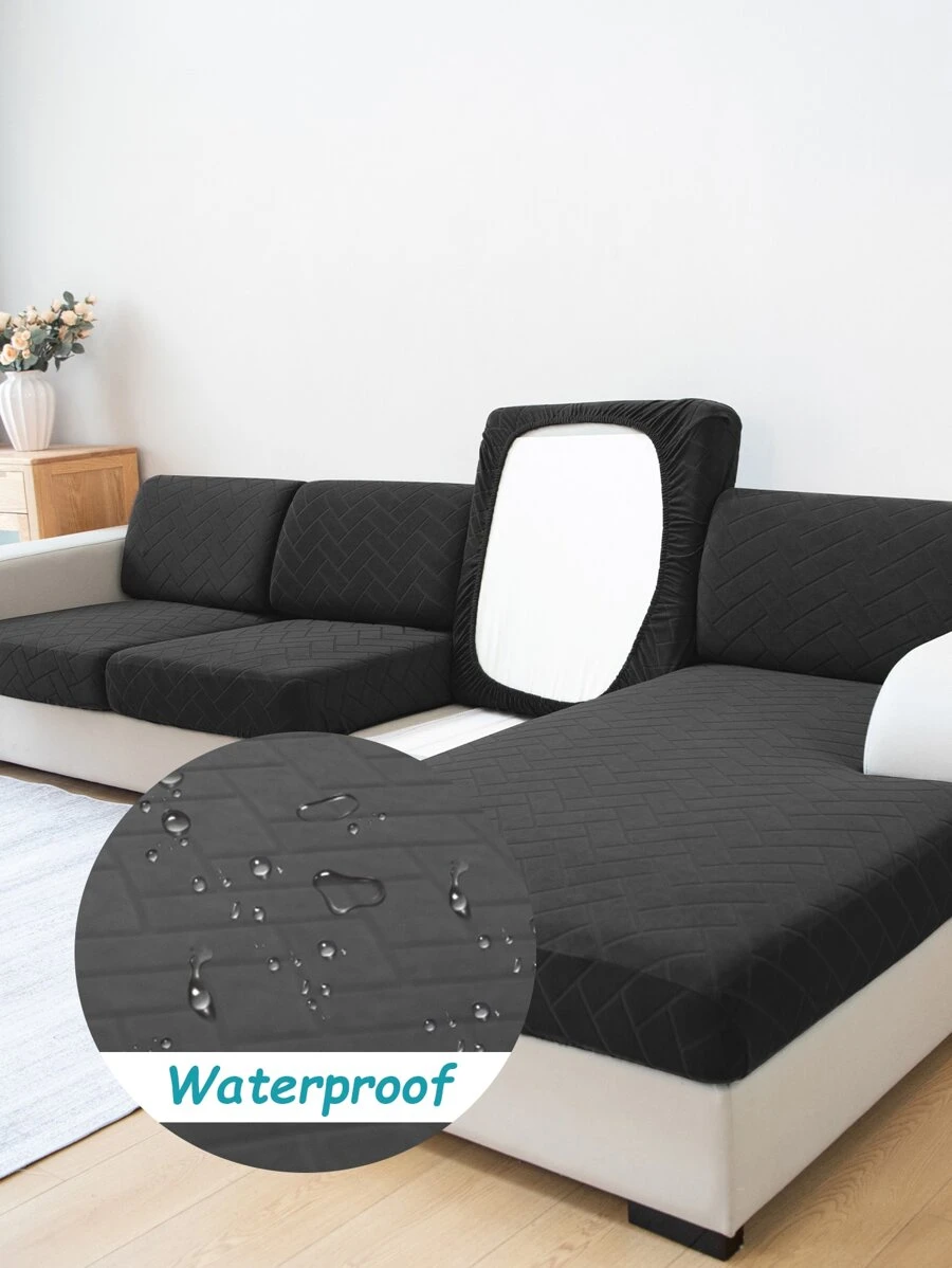 1 件黑色幾何提花沙發墊套,現代簡約風格高彈性防水聚酯纖維沙發套,適合客廳、臥室、家庭使用