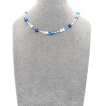 1入組波西米亞風格藍色玻璃眼睛混色串珠項鏈帶龍蝦扣適合女士,時尚和可調節 - 彩色 - 查看 2