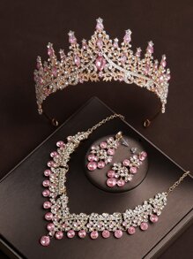 4 Nữ Kim Cương Giả Thiết Kế Vương Miện Quyến Rũ Cô Dâu Băng Đô & Bộ Trang Sức Cho Tiệc Cưới Hoàng Gia Tiaras - Vàng - Xem 3