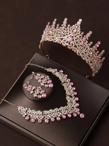 4 Nữ Kim Cương Giả Thiết Kế Vương Miện Quyến Rũ Cô Dâu Băng Đô & Bộ Trang Sức Cho Tiệc Cưới Hoàng Gia Tiaras - Vàng - Xem 2