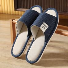 Pantuflas con estampado de flores de lino para hombre - Azul Marino - Ver 1