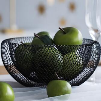 1網紗鍛鐵水果籃子北歐現代創意水果和蔬菜糖果小吃各種各樣收納籃合適適用於客廳餐廳廚房