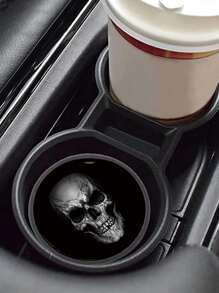2 piezas Posavasos de coche con patrón de cráneo caucho - Blanco y Negro - Ver 3