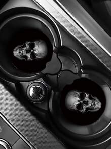 2 piezas Posavasos de coche con patrón de cráneo caucho - Blanco y Negro - Ver 1